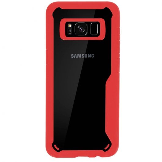 Avizar Capa Traseira Rígida Transparente Rebordo de Silicone Vermelho para Samsung Galaxy S8 Plus
