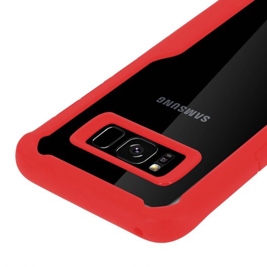 Avizar Capa Traseira Rígida Transparente Rebordo de Silicone Vermelho para Samsung Galaxy S8 Plus