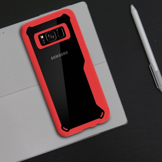 Avizar Capa Traseira Rígida Transparente Rebordo de Silicone Vermelho para Samsung Galaxy S8 Plus