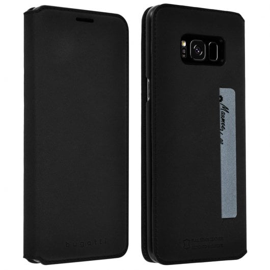 Bugatti Parigi Capa Livro com Carteira em Couro Preta para Samsung Galaxy S8