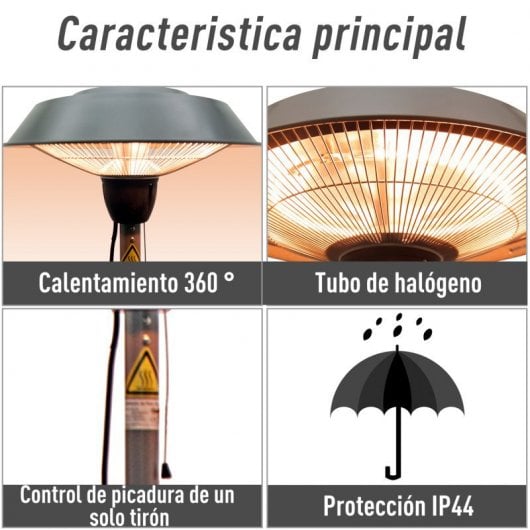 Outsunny Estufa de Pie Eléctrica Halógena 1500W