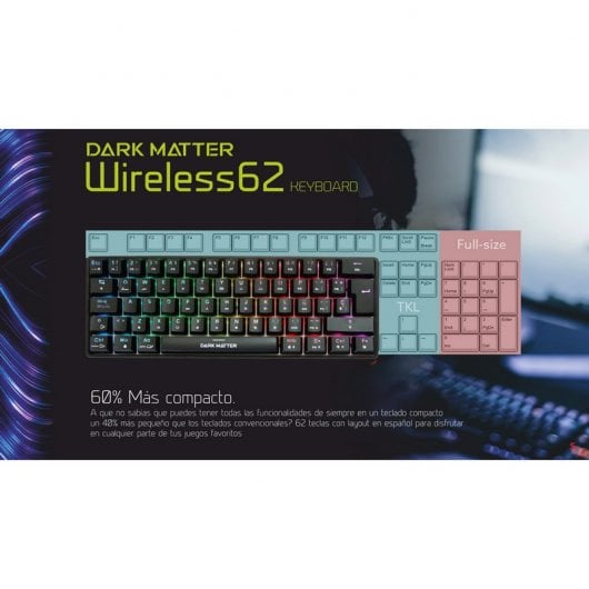 SilverHT Dark Matter 62 Wireless Teclado Mecânico Gaming RGB Sem Fios Switches Outemu Red