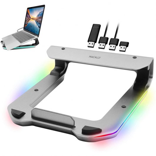 Macally Soporte Elevador RGB para Portátil hasta 17" 4x USB 3.0