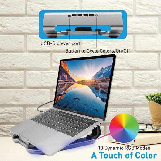 Macally Soporte Elevador RGB para Portátil hasta 17" 4x USB 3.0