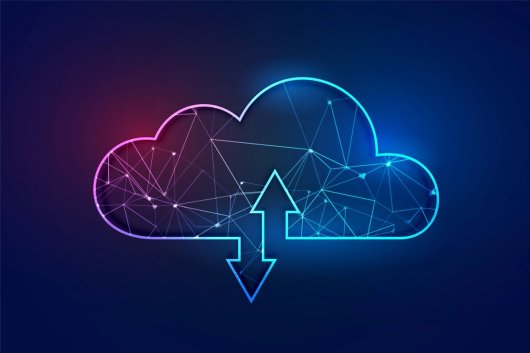 Icono de almacenamiento en la nube en colores azul y morado
