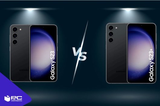 Imagen que compara los teléfonos Samsung Galaxy S23 y el Samsung Galaxy S23 Plus