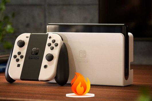 Montaje de una Nintendo Switch con un icono de unas llamas