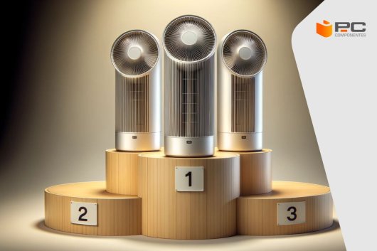 Une image où l'on voit les meilleurs ventilateurs de tour qualité prix sur un podium