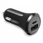 Mobile Tech Cargador de Coche USB 2.0 + USB-C 15.5W Negro