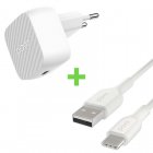 Belkin Playa Pack Cargador USB-C 18W Blanco + Cable USB-A a USB-C 1m Blanco