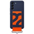 Samsung Silicone Cover Funda de Silicona Azul Marino con Correa Naranja para Galaxy S22