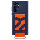Samsung Silicone Cover Funda de Silicona Azul Marino con Correa Naranja para Galaxy S22 Ultra
