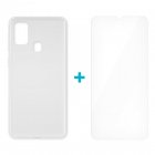 Icoveri Pack Funda Gel TPU Antigolpes Transparente + Cristal Templado 9H para Samsung Galaxy M21