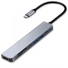 OcioDual Cable Adaptador 7 em 1 USB Tipo C 3.1 para USB-A/USB-C/Leitor de Cartões/HDMI Prateado