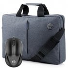 Pasta para laptop HP Essential Top Load de até 15,6" cinza + mouse USB HP 1000 preto