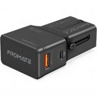 Promate TriPlug-PD20 Adaptador Universal de Viaje Carga Rápida USB-C 20W Negro