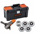 Black & Decker BEG220KA5-QS Mini Amoladora 900W 125mm con Empuñadura 5 Discos y Caja de Herramientas