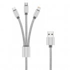 Nueboo Cable 3 en 1 USB a Micro USB/USB-C/Lightning 1m Gris