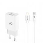 Home Cargador 2x USB 5V 2.4A + Cable Lightning Blanco