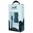 Cool Cargador Coche 2x USB 2.4A Con Cable USB-C Negro