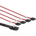 Inline Cable Interno Mini-SAS SFF8087 a 4xSATA 75cm Rojo