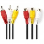Valueline Cable AV 3x RCA Macho/Hembra 5m Negro Valueline Cable AV 3x RCA Macho/Hembra 5m Negro