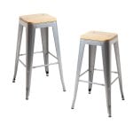 Packs Taburetes Altos - Pack 2 Taburetes Torix Madera Natural - Gris metalizado