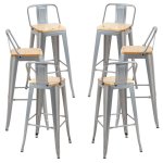 Packs Taburetes Altos - Pack 6 Taburetes Torix Respaldo Madera Natural - Gris metalizado