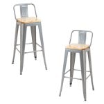Packs Taburetes Altos - Pack 2 Taburetes Torix Respaldo Madera Natural - Gris metalizado