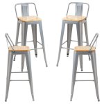 Packs Taburetes Altos - Pack 4 Taburetes Torix Respaldo Madera Natural - Gris metalizado