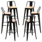 Packs Taburetes Altos - Pack 6 Taburetes Torix Respaldo Madera Natural - Negro