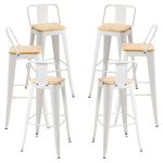 Packs Taburetes Altos - Pack 6 Taburetes Torix Respaldo Madera Natural - Blanco