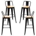 Packs Taburetes Altos - Pack 4 Taburetes Torix Respaldo Madera Natural - Negro