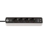 Brennenstuhl Multiprise Ecolor avec fonction de charge USB 4 prises Blanc/Noir 1,5 m