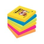 Bloc Notes Adhésif Amovible et Post-it Super Collant 76x76 Mm avec 90 Feuilles Pack de 6 Blocs Couleurs Assorties