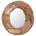Vidaxl Espejo Decorativo De Teca 60 Cm Redondo