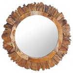 Vidaxl Espejo De Pared Redondo Teca 60 Cm Marrón Marrón-60x60