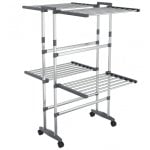 Vidaxl Corde à linge à 2 niveaux avec roulettes Argent 60x70x106 Cm