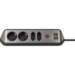 Brennenstuhl Multiprise d'angle 4 Prises + USB Argent/Noir