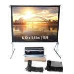 Kimex Écran de Projection Mobile à Cadre Pliant 6,10x3,43m Format 16:9 avec 2 Tissus Projection Avant + Projection Arrière Kimex Écran de Projection Mobile à Cadre Pliant 6,10x3,43m Format 16:9 avec 2 Tissus Projection Avant + Projection Arrière
