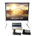 Kimex Écran de Projection Mobile à Cadre Pliant 2,43x1,83m Format 4:3 avec 2 Tissus Projection Avant + Projection Arrière Kimex Écran de Projection Mobile à Cadre Pliant 2,43x1,83m Format 4:3 avec 2 Tissus Projection Avant + Projection Arrière