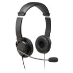 Auriculares Kensington con cable, cancelación de ruido, micrófono boom y control volumen Negro