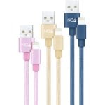 Nanocable Pack 3 cavi mesh da USB 2.0 a Lightning maschio/maschio 1 m rosa/oro/blu