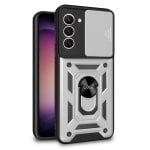 Coque rigide argentée avec anneau rigide pour Samsung S916 Galaxy S23 Plus