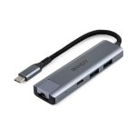 Lindy Hub USB 3.2 Gen 2 aluminio gris 4 puertos 10 Gbps con Ethernet tipo C y A