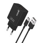 Cool Kit 2-in-1-Universal-Netzwerk-Ladegerät, Schnellladung + USB-C 3-Ampere-Ladekabel, Schwarz