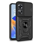 Étui rigide noir cool avec anneau pour Oppo A17