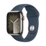 Apple Watch Series 9 GPS + Cellular Cassa 45mm in Acciaio inossidabile con Cinturino Sport Blu Tempesta - M/L