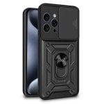 Étui rigide noir cool avec anneau pour iPhone 15 Pro