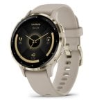 Orologio smartwatch Garmin Venu 3S da 41 mm con lunetta in acciaio inossidabile color oro e cinturino in silicone color oro beige